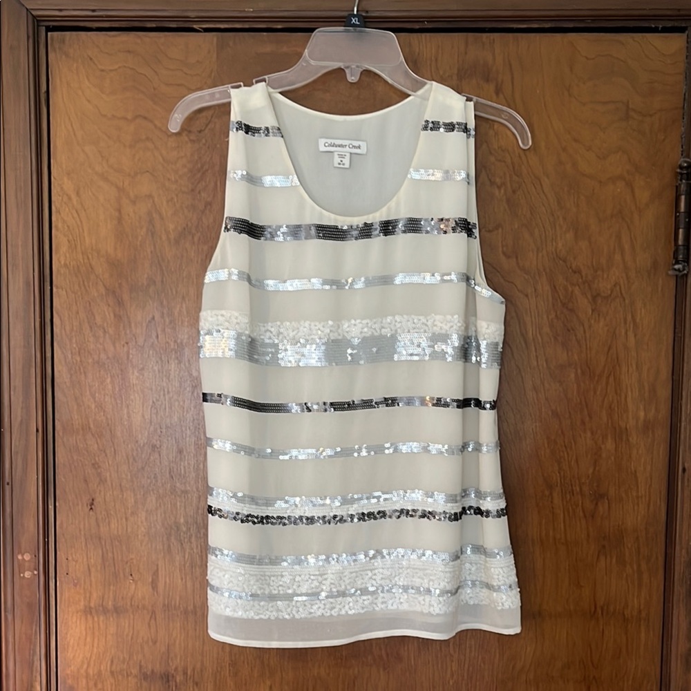 Coldwater Creek Sequin Cream Tank Top